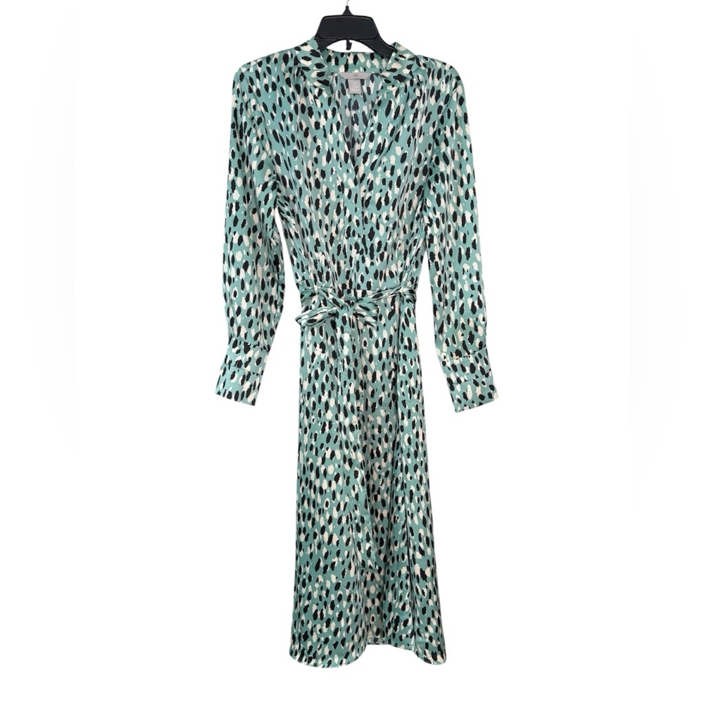 H&M Green and White Long Sleeve Wrap Dress